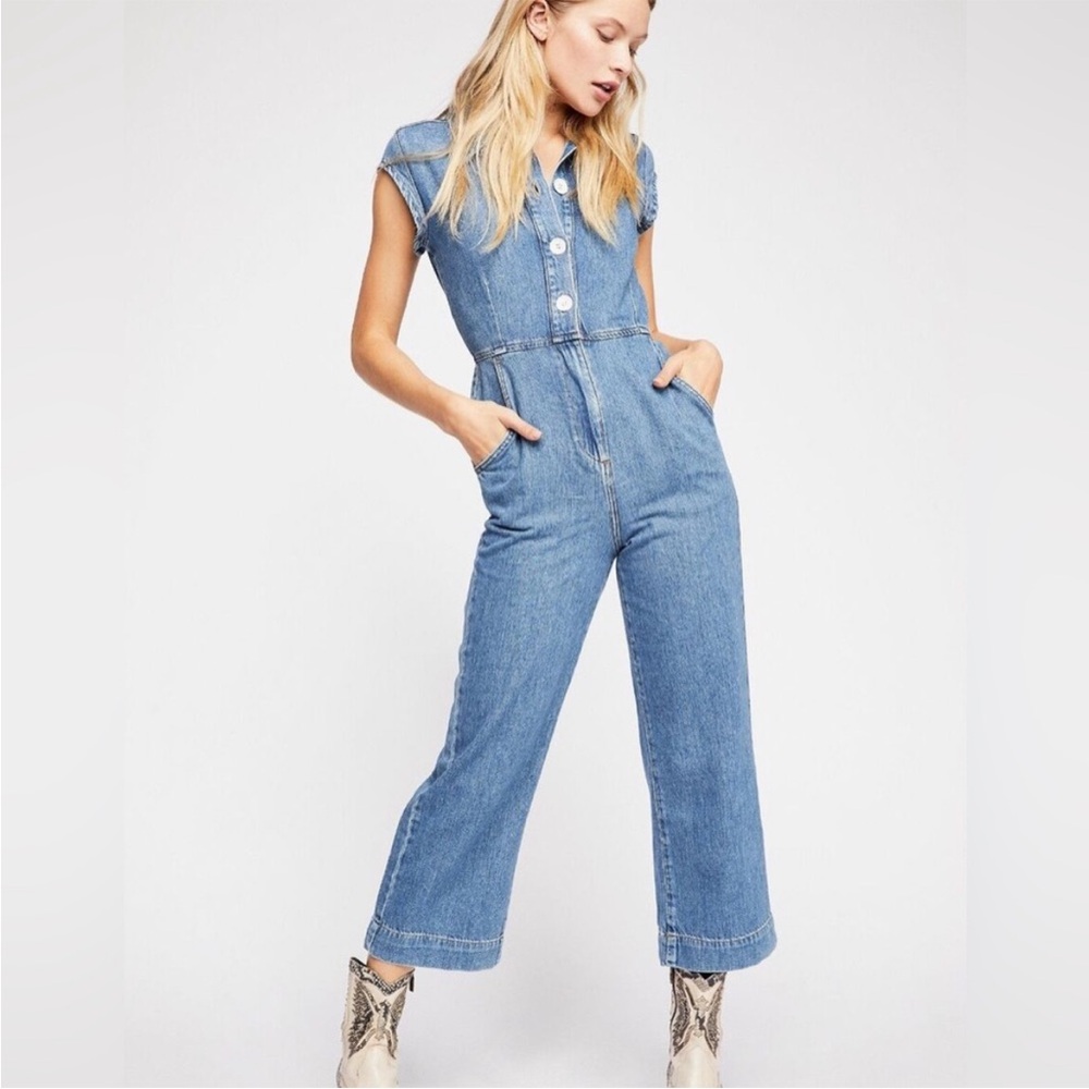 Free People Unchained Melody Denim Jumpsuit
